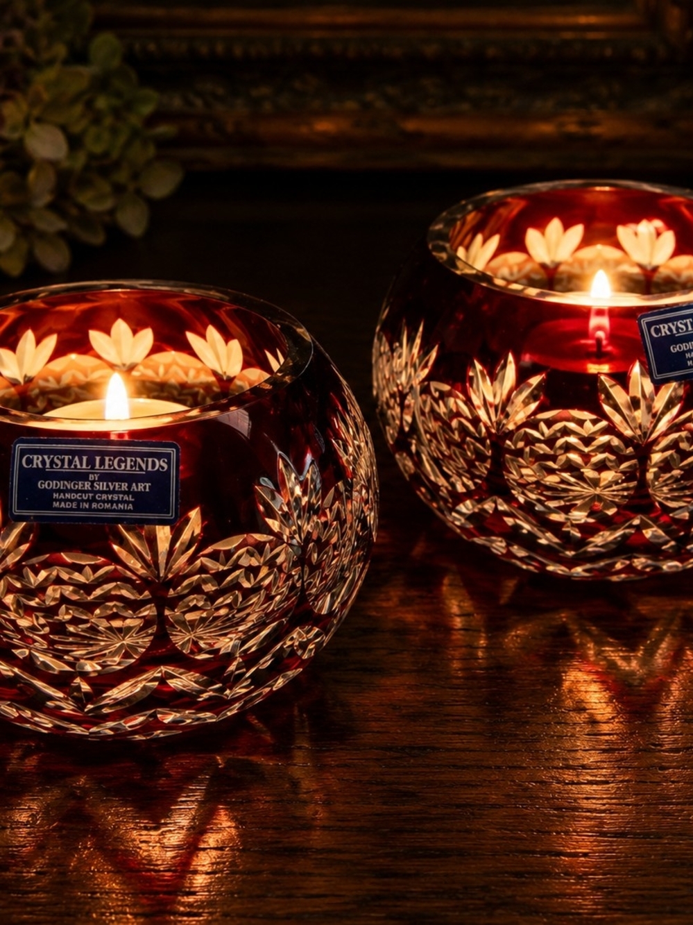 Vintage Ruby Red Cut Crystal Votive Holders Godinger Crystal Legends Romania